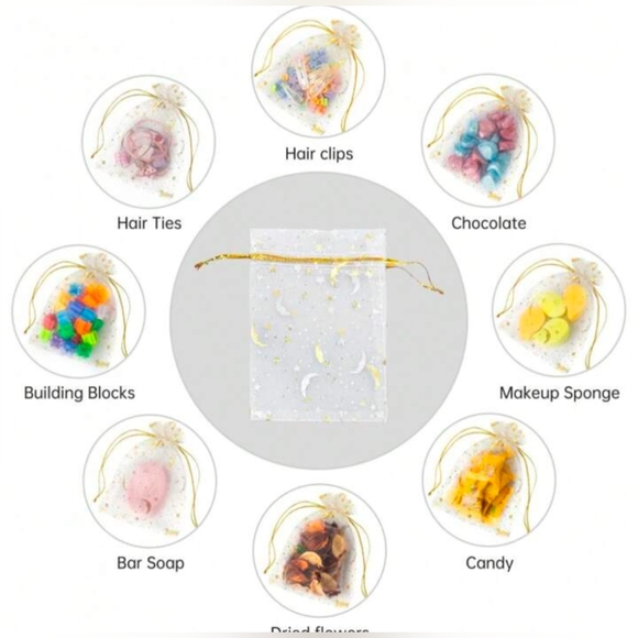 20pcs Gold Star and Moon Organza Gift Bags - Picture 4 of 4